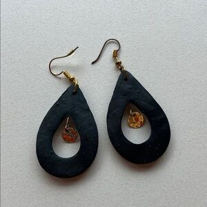 Elegant Black and Gold Clay Teardrop Earrings